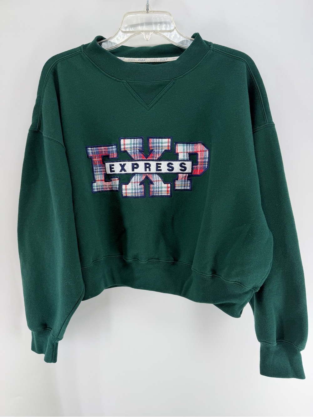 Vintage Express Dark Green Plaid Logo Crewneck Sweatshirt S